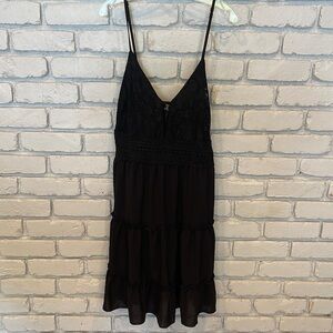 Shein Curve Black Spaghetti Strap Lace Detail Tiered Dress